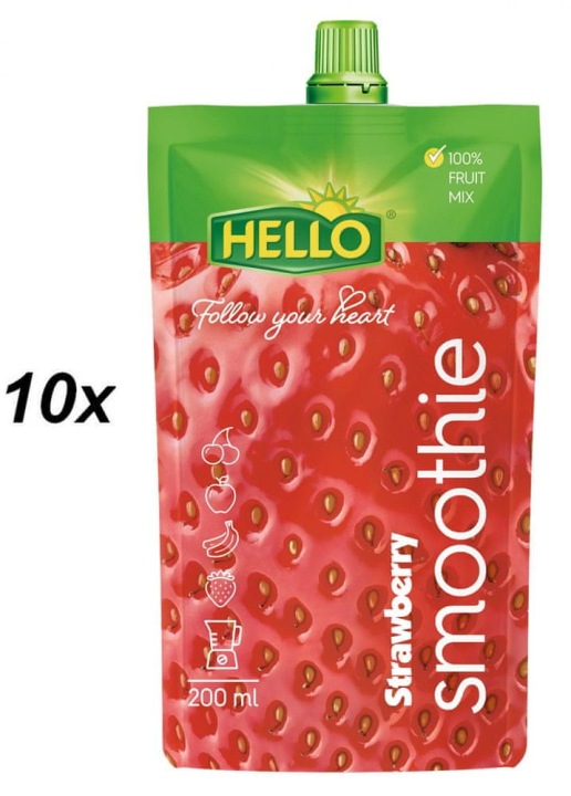 HELLO Смузі полуничний, 10 x 200 мл