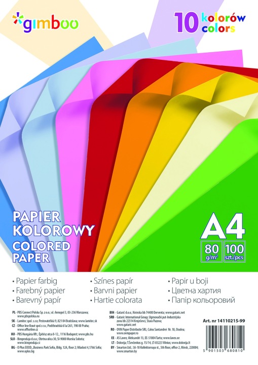 Папір кольоровий A4 100 арк. 80gsm 10 неонових
