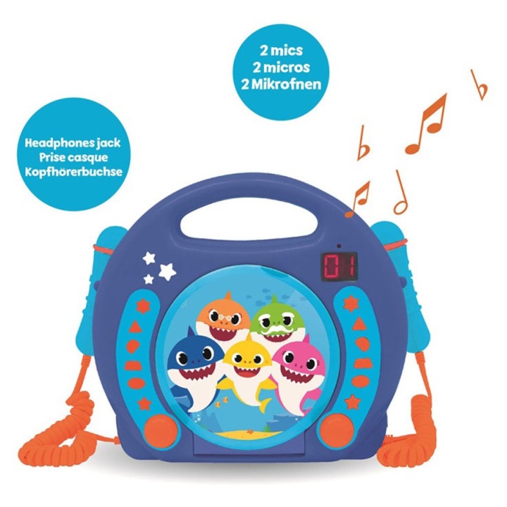 Плеєр CD Караоке Baby Shark Lexibook 2 Мікрофони Портативний RCDK100BS — фото 4