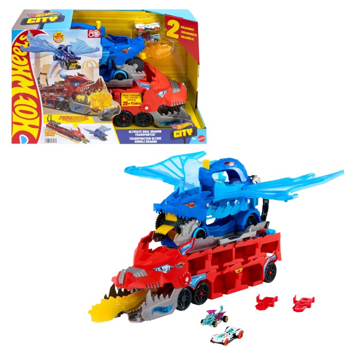 Hot Wheels City Великий Транспортер Подвійний Дракон JBM72 2 Машинки Пошкоджений (пошкоджений) — фото 8