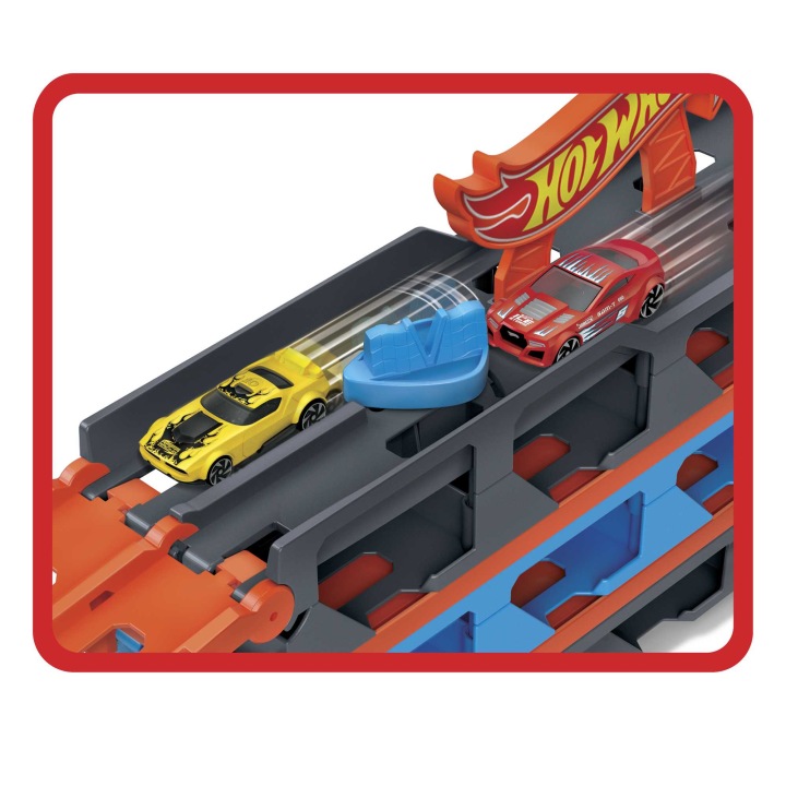 HOT WHEELS транспортер машинок 2 в 1 розкладні рейки гоночні + 3 машинки — фото 14