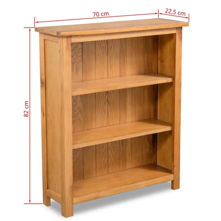 vidaXL Стелаж для книжок з 3 полицями, 70x22,5x82 см, масив дерева дубові — фото 11