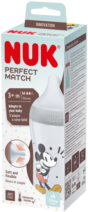 NUK PERFECT MATCH пляшка 260 мл 3 міс.+ соска силіконова M DISNEY мишка — фото 2