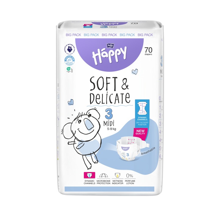 Підгузки одноразові BELLA BABY HAPPY SOFT&DELICATE 3 міді 5-9 кг 70 шт.