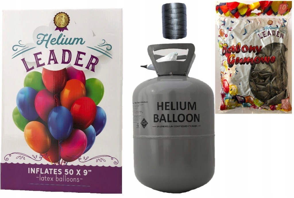 Butla z helem 0,42 m3 + 50 balonów, balony srebrne