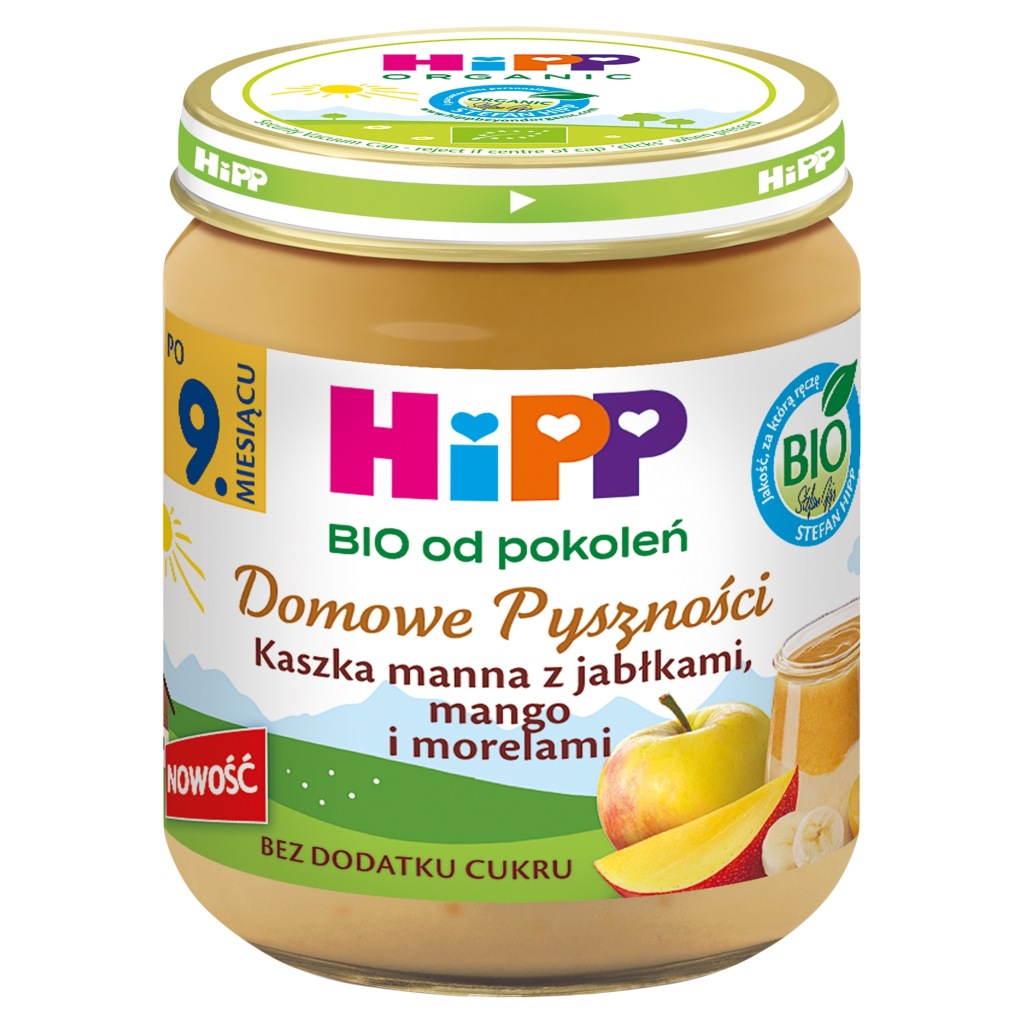 Kaszka bezmleczna HiPP z jabłkami, mango i morelami 200 g od 9 miesiąca