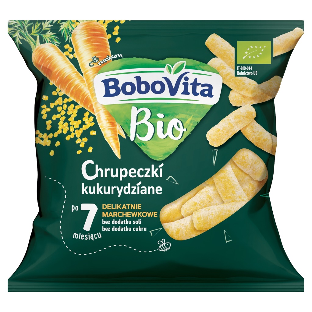 BoboVita Bio chrupki kukurydziane organiczne dla dzieci marchewkowe 20g 7m+