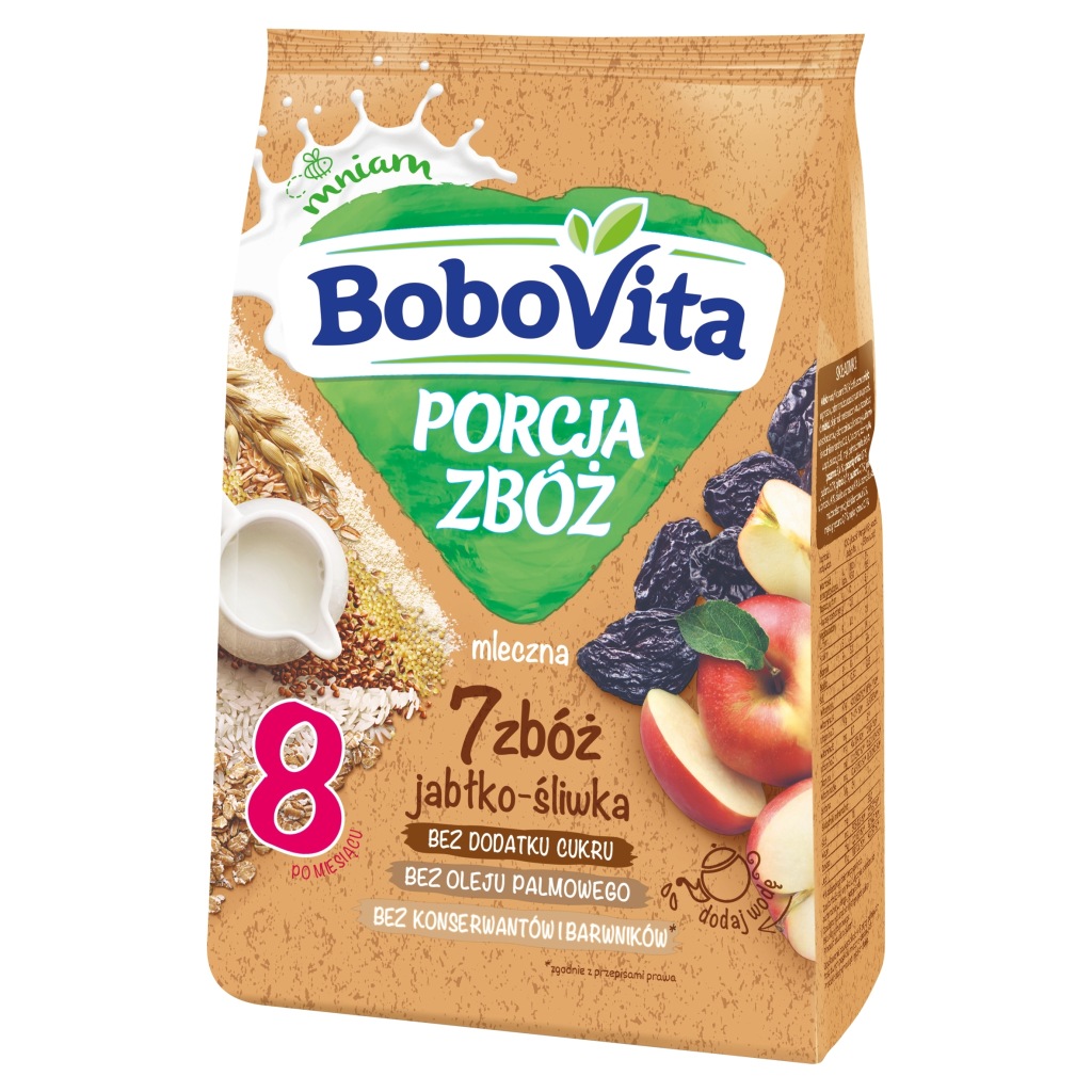 Bobovita Kaszka mleczna Porcja Zbóż 7 zbóż jabłko-śliwka 210 g