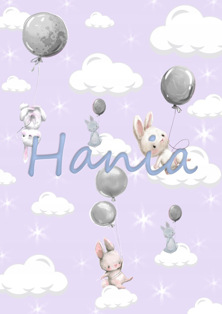 Plakat dla dzieci A3 króliczki balony imię