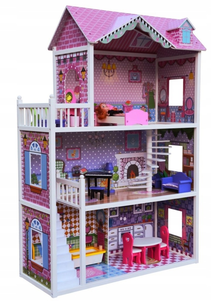 Domek dla lalek 4iQ Group drewniany 124 cm z akcesoriami