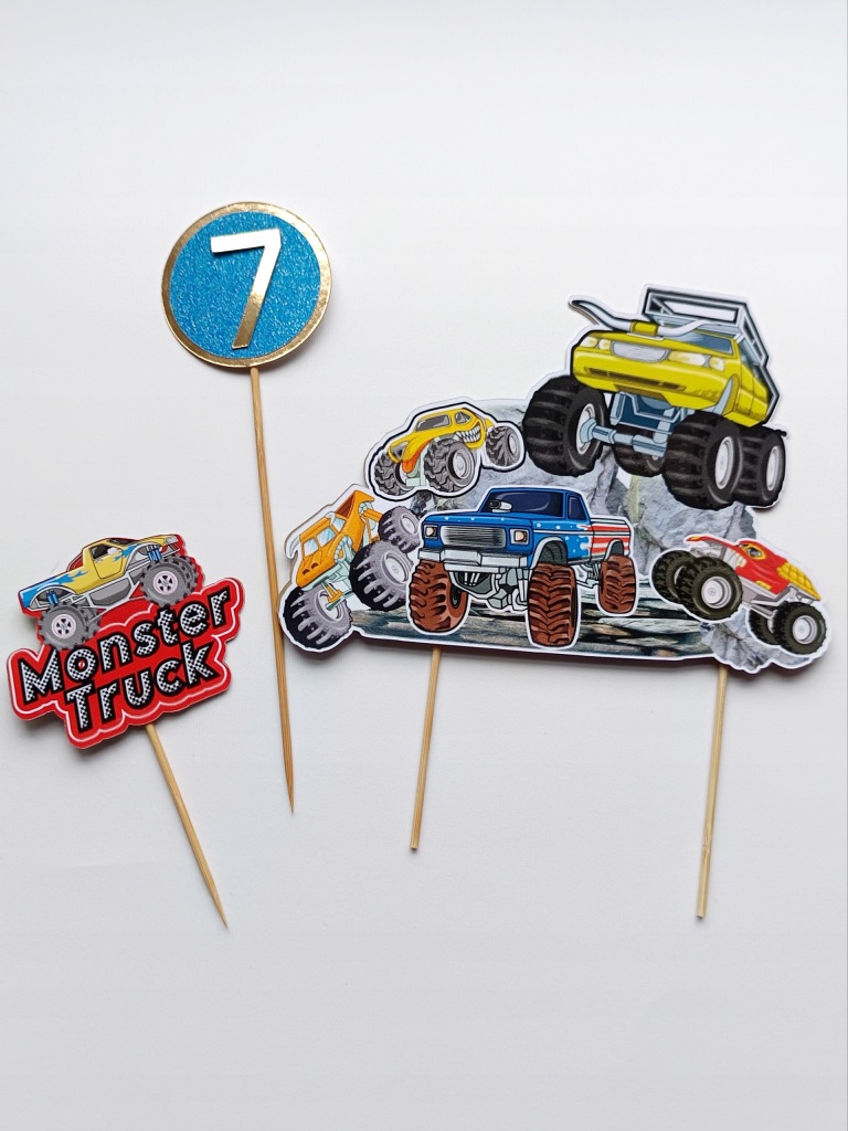 Topper dekoracja na urodziny Monster Truck mega maszyny duże samochody z 7