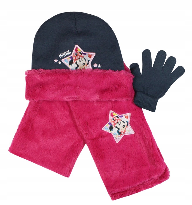 Komplet zimowy czapka+szalik+rękawiczki ciepły Myszka Minnie 54