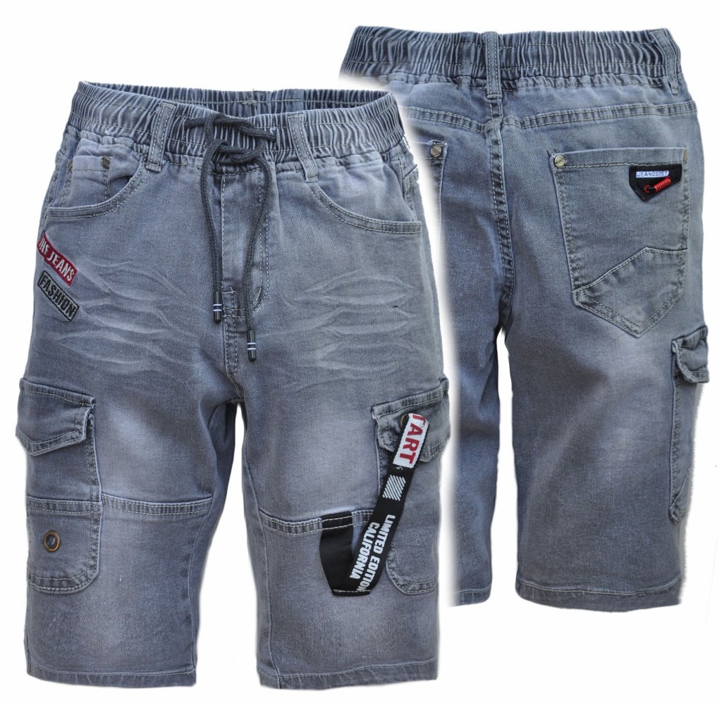 DITO Spodenki chłopięce krótkie miękkie szare jeans w gumkę r 122/128