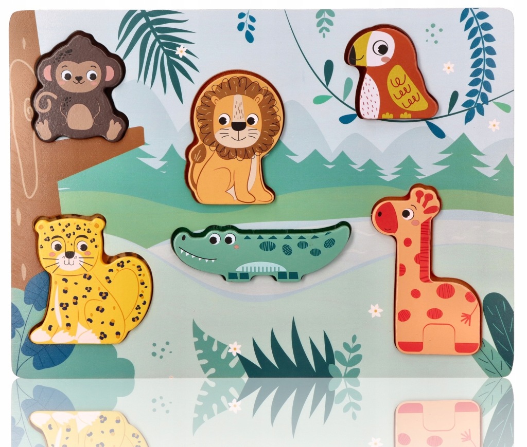 UKŁADANKA DREWNIANA DOTYKOWA 3D ZWIERZĘTA SAFARI DREWNIANE PUZZLE ZWIERZĘTA