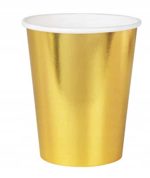 Kubki papierowe ZŁOTE 220ml 6szt impreza, wieczór panieński, urodziny