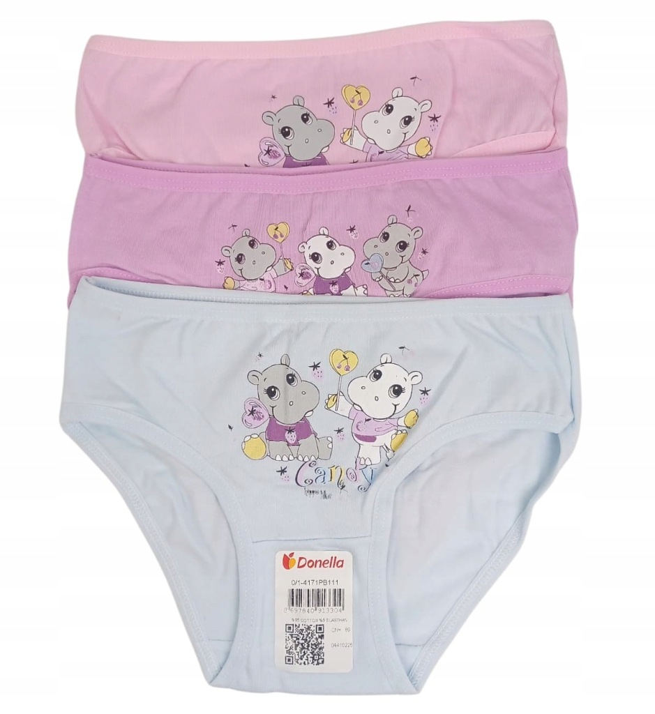 3x Majtki Figi Donella TURECKIE Bawełniane SŁODKIE HIPIPOTAMY 98-104
