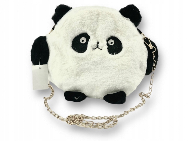 TOREBKA DZIEWCZĘCA PLUSZOWA PANDA MA ZŁOTYM ŁAŃCUSZKU ZAMYKANA NA SUWAK