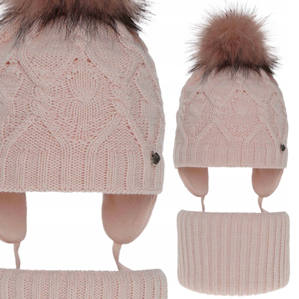 Komplet zimowy CIEPŁA WIĄZANA CZAPKA dziewczęca I KOMIN 48-50cm, 1-3 lata