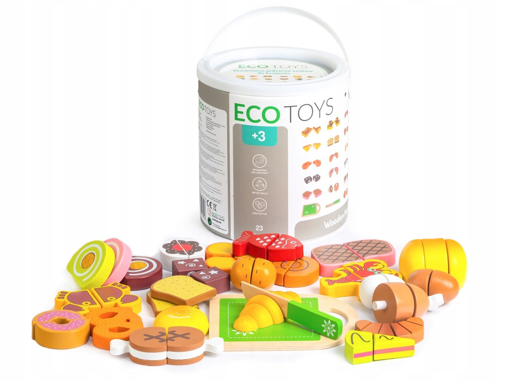 Jedzenie do krojenia Ecotoys drewniane 23 szt. wielokolorowe