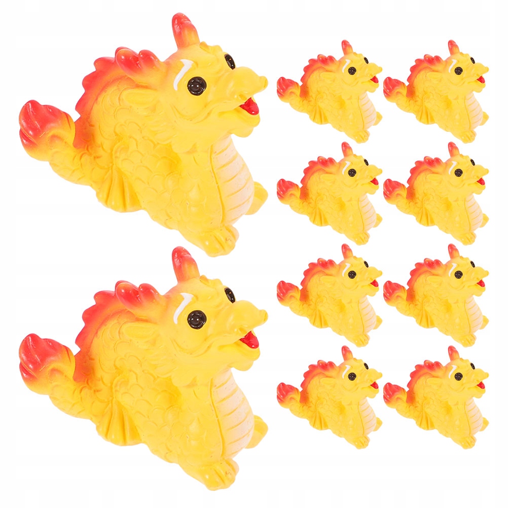 10 SZTUK WYJĄTKOWYCH, ŻÓŁTYCH MINI FIGURK DRAGONÓW - ELEGANCKA SZTUKA Z ŻYWICY