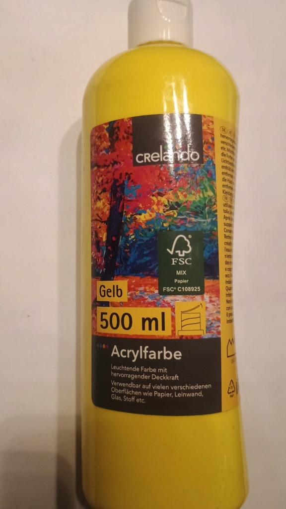 Farba akrylowa Crelando, żółta DO MALOWANIA o miękkiej konsystencj 500ml