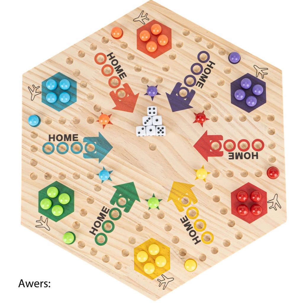 Klasyczna Gra Ludo Chińczyk Rodzinna Dwustronna Drewniana Dla 2-6 Graczy