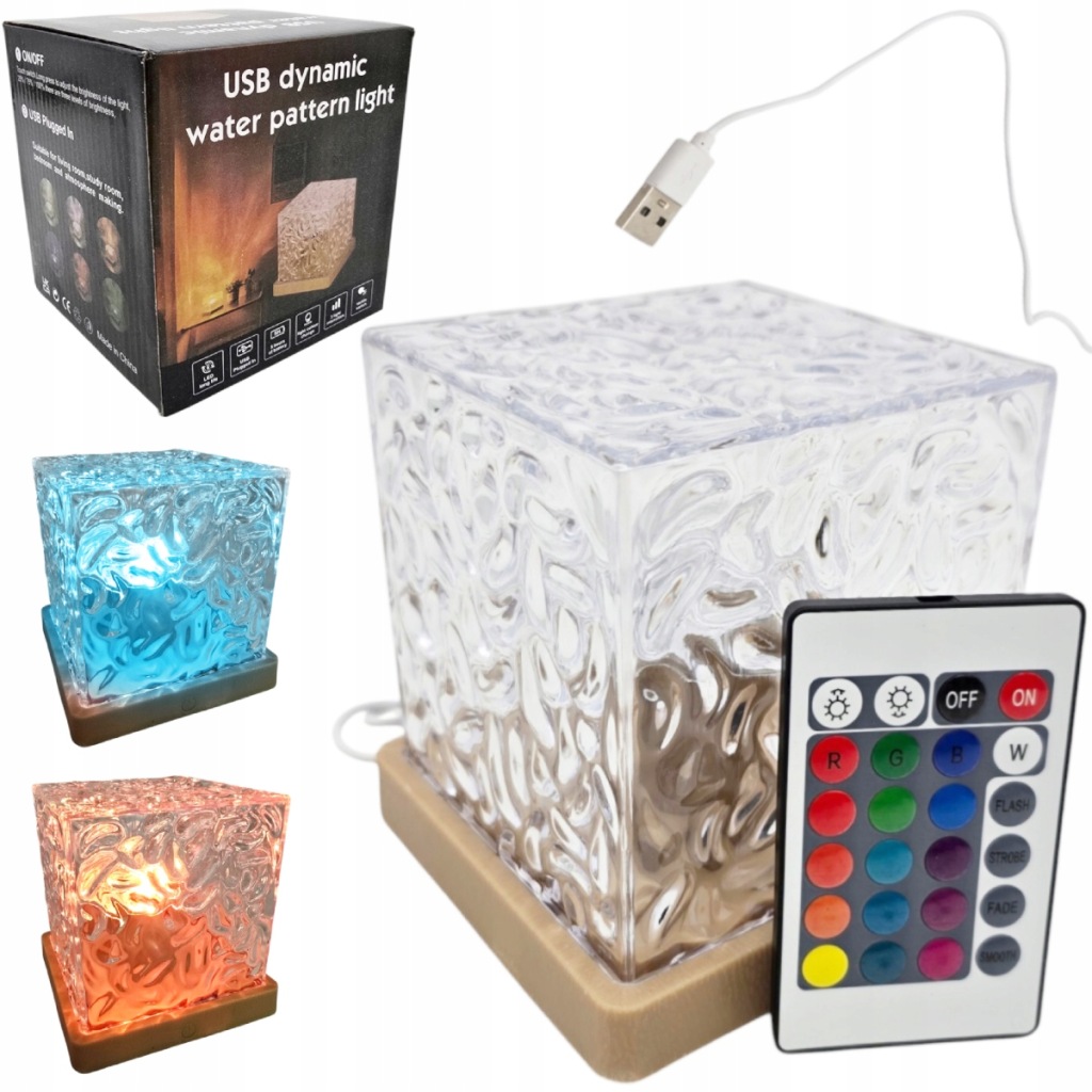 PROJEKTOR LAMPKA ZORZA POLARNA NOCNA FALE OCEANU LED RGB PILOT KOSTKA
