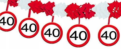Folat 05231 40th Birthday Traffic Sign Garland wit