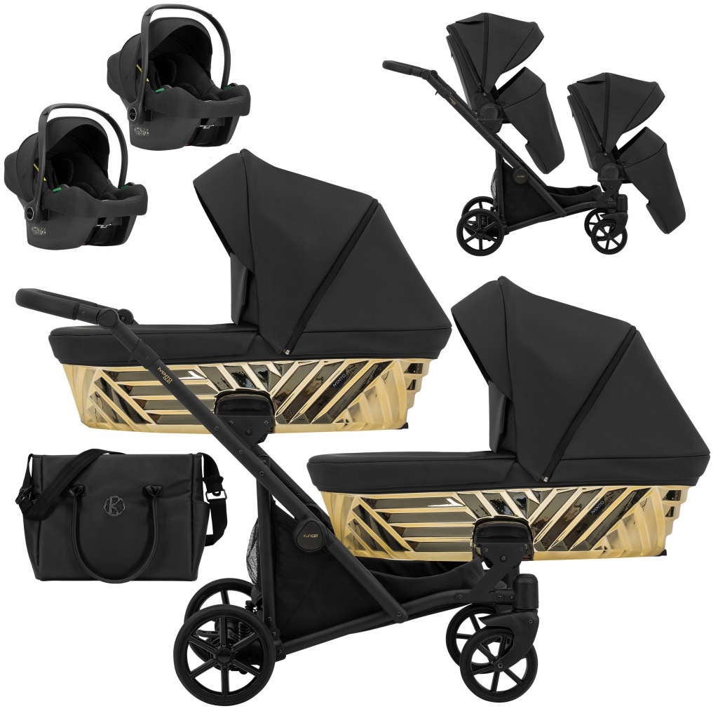 Wózek Bliźniaczy 3w1 Ivento DUO Glam 17 Black Pearl Kunert Czarny Złoty