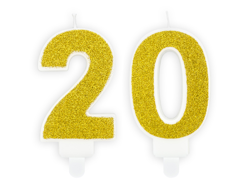 ZESTAW URODZINOWY 20 LAT ŚWIECZKI BROKAT ZŁOTE