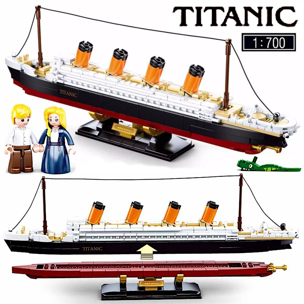 Klocki Statek RMS Titanic PAROWIEC DUŻY OKRĘT, 2 FIGURKI SKALA1:700 481ele