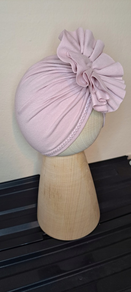 Czapka turban z falbanką r.39-58cm brudny róż