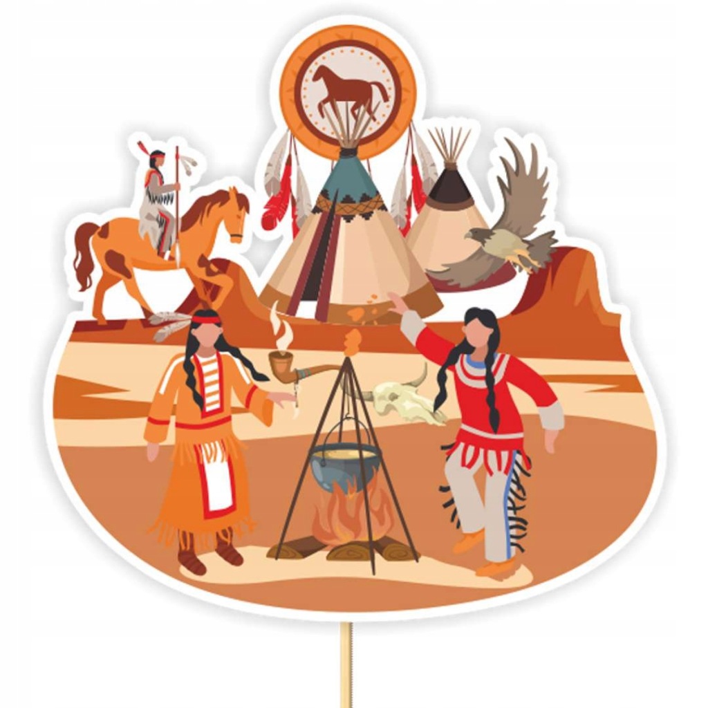 Topper papierowy "Indiańska wioska", 20 cm