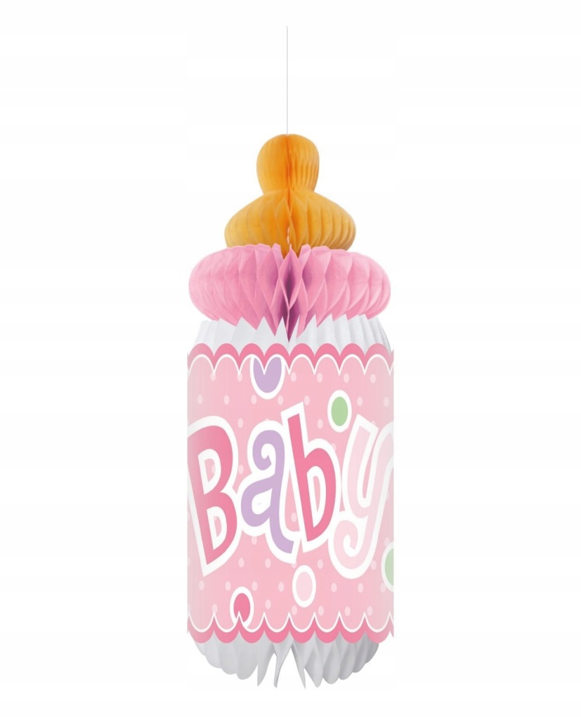 Butelka dekoracyjna papierowa wisząca różowa baby shower