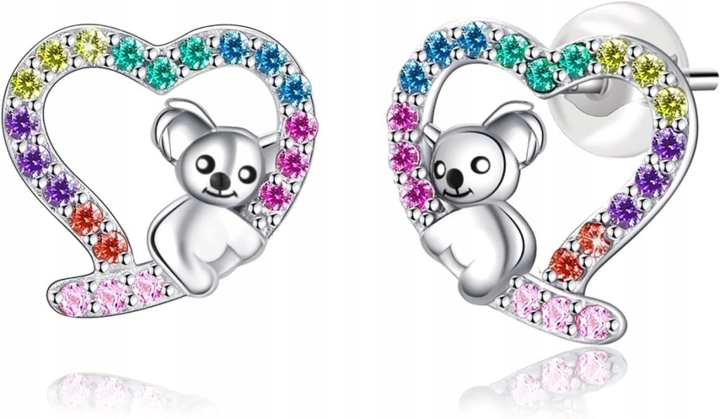 SREBRNE KOLCZYKI KOALA SERCE DLA DZIEWCZYNKI SREBRO PRÓBA 925