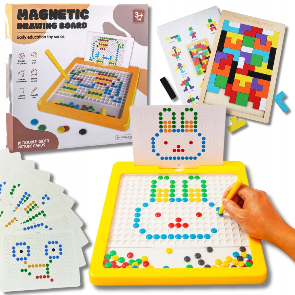TABLICA MAGNETYCZNA MONTESSORI MAGPAD + UKŁADANKA DREWNIANIA GRA TETRIS