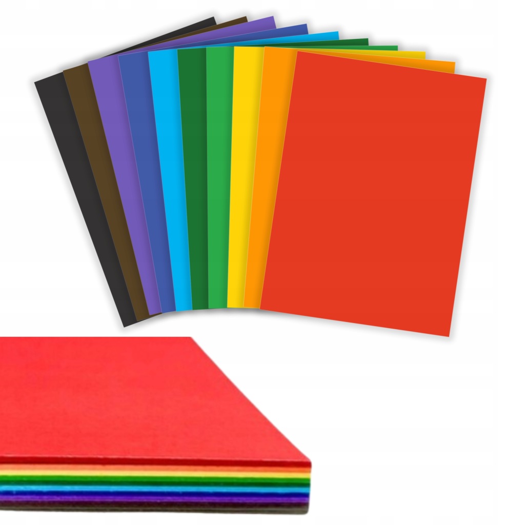 PAPIER KOLOROWY TEKTURA A4 GRUBY SZTYWNY 300g/m2 10 KOLORÓW 20 KARTEK