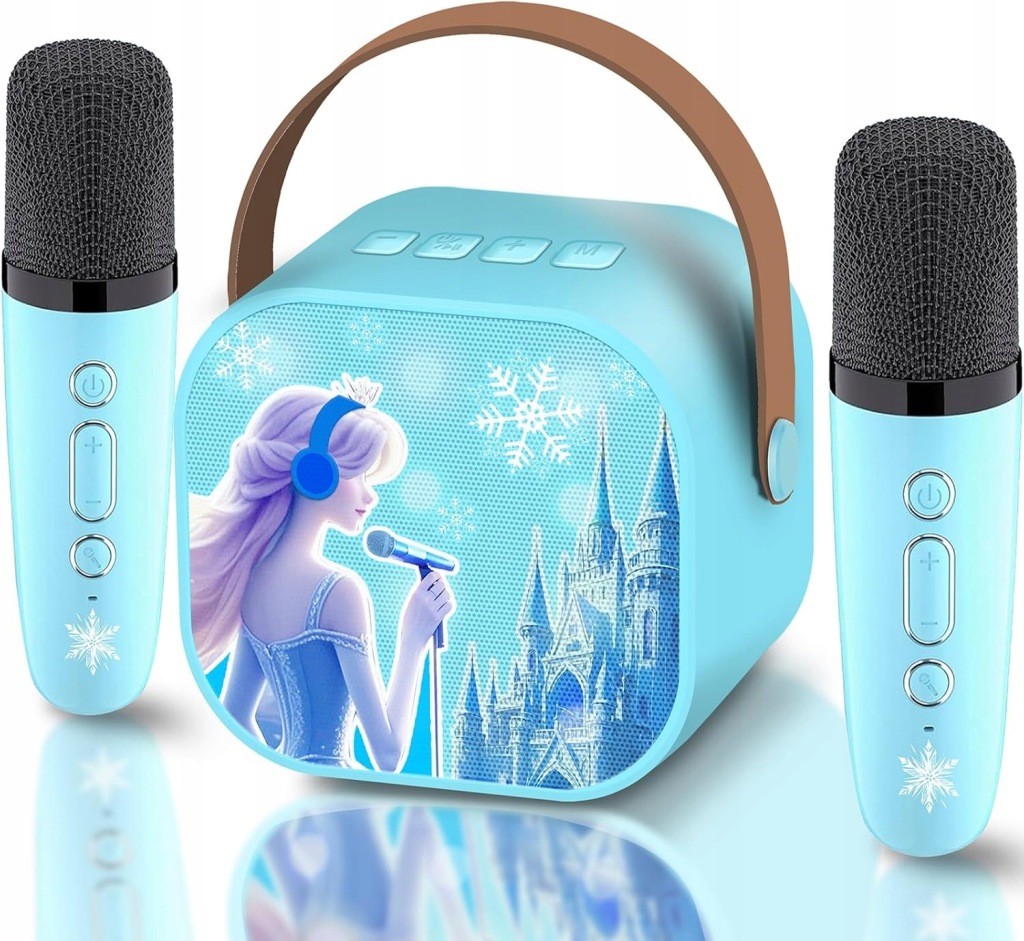 Karaoke dla dzieci Bluetooth + 2 mikrofony LED USB-C niebieskie