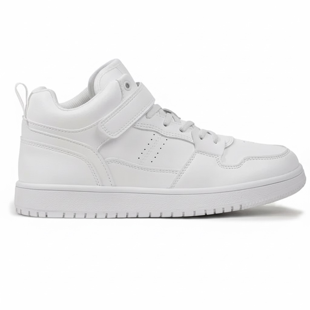 Dziecięce Buty Sneakersy Sportowe Wysokie Skórzane Na Rzepy Całe Białe 33