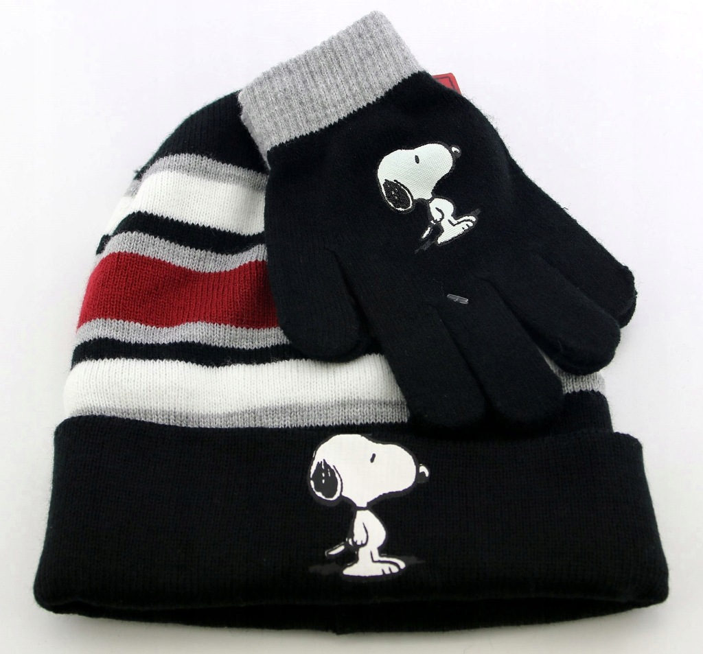 Snoopy PEANUTS Czapka Zimowa Rękawiczki 49-54cm