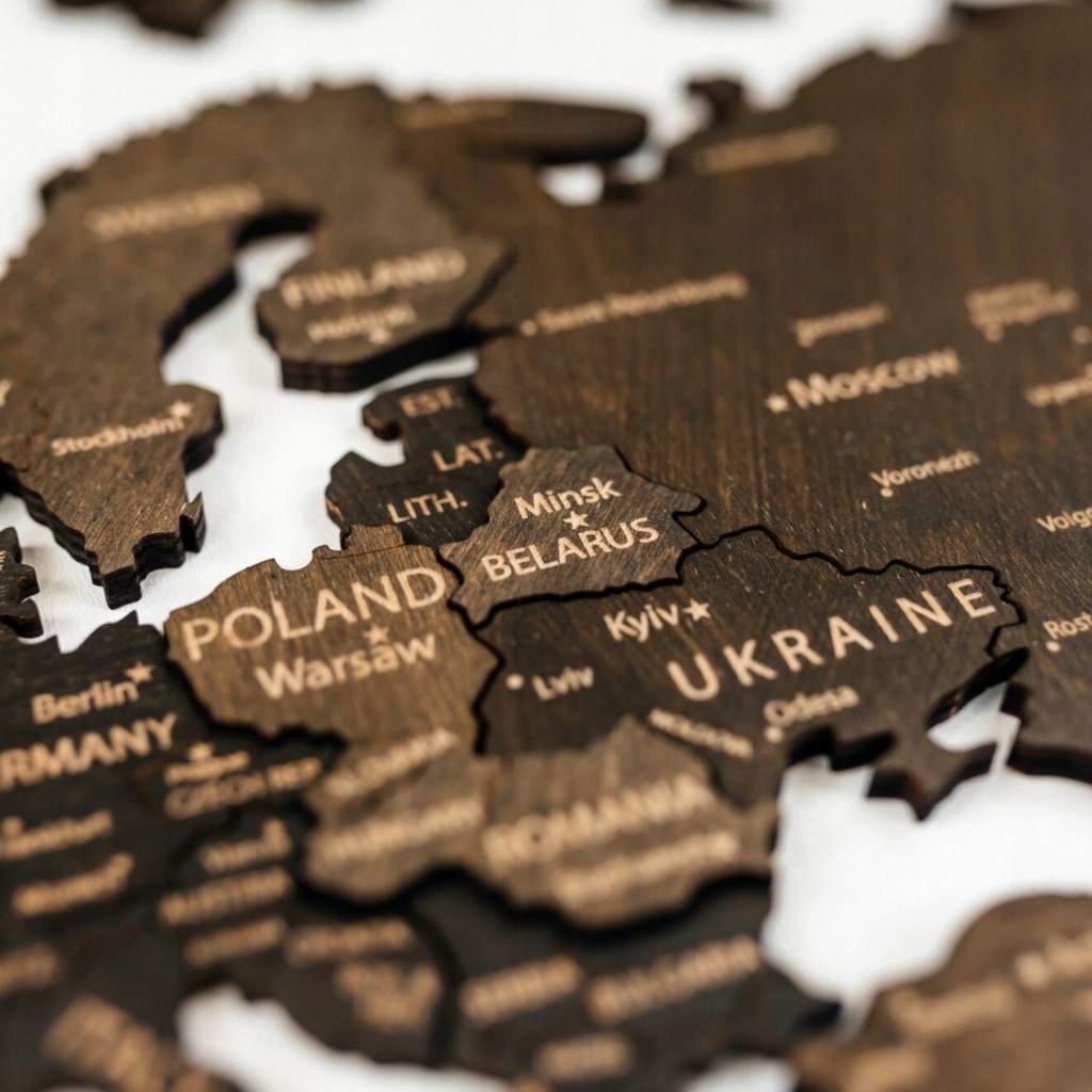 Naklejka ścienna mapa świata 3D Oh Art! ciemnobrązowa 130x72 cm