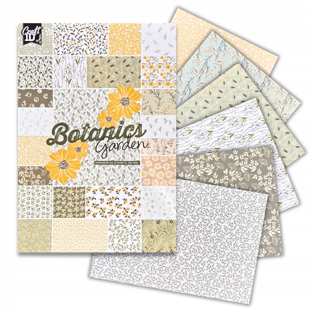 PAPIER OZDOBNY W KWIATY LIŚCIE Z MOTYWAMI TEKTURA A4 250g/m2 24 KARTKI