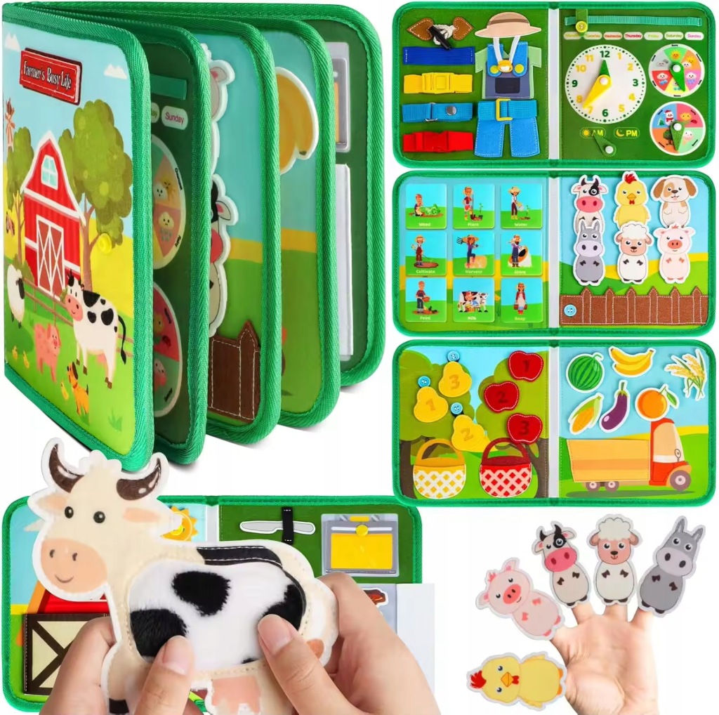 Tablica Manipulacyjna Sensoryczna filcowa książeczka dla dzieci farma zwier