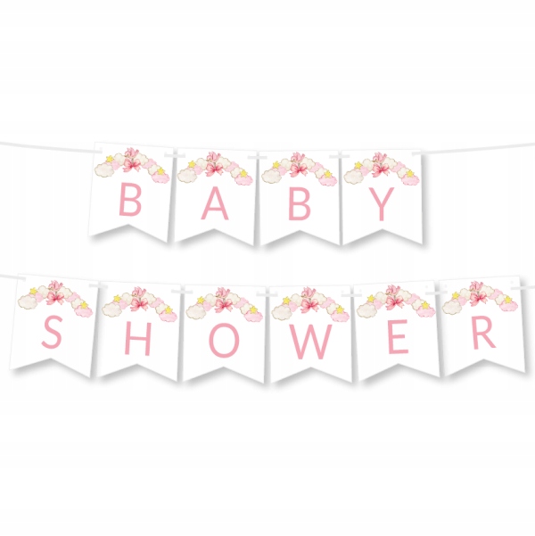 Girlanda BABY SHOWER - chmurki różowe BANER