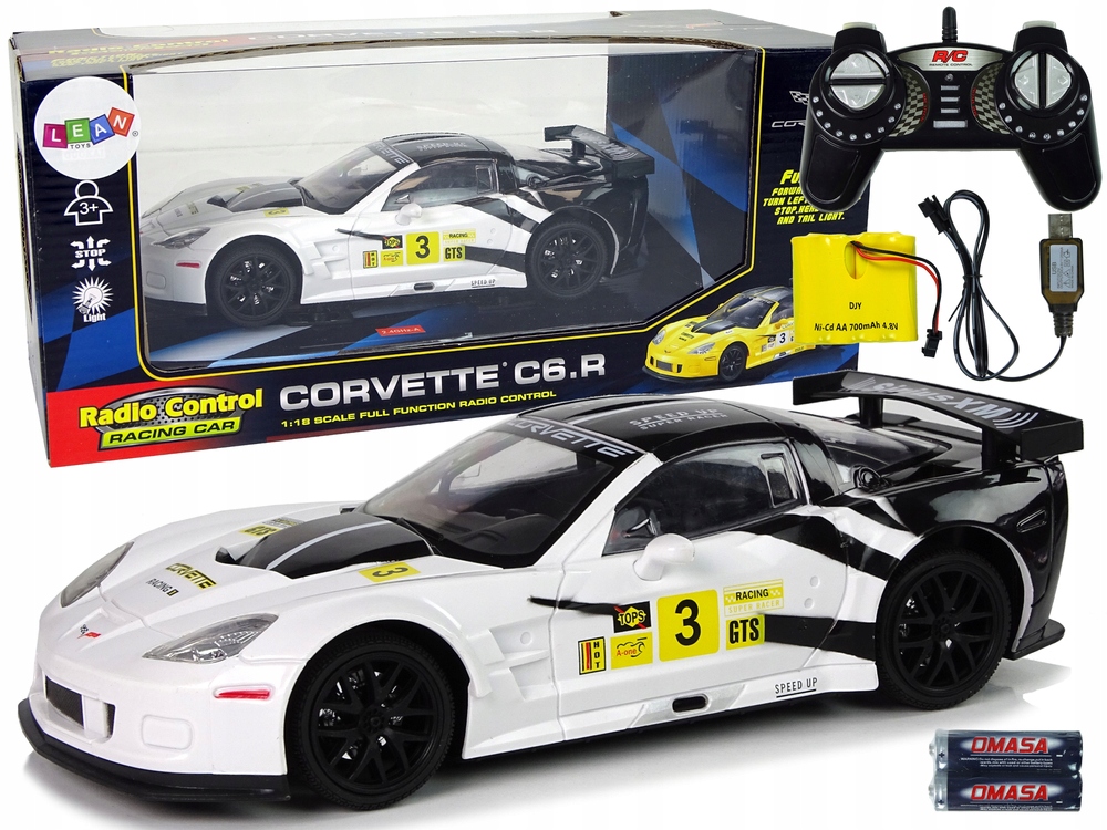 Auto Sportowe Wyścigowe R/C 118 Corvette C6.R Biały 2.4 G Światła