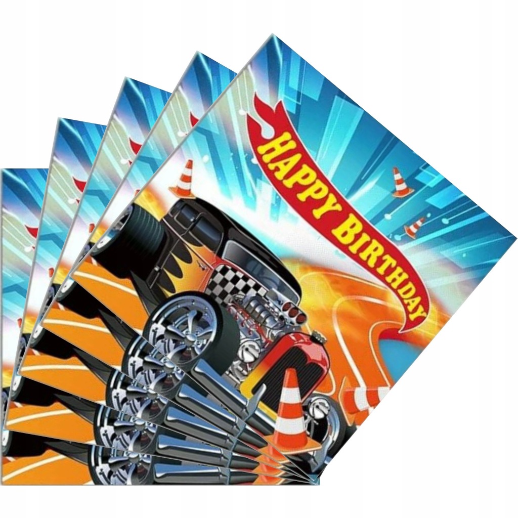 Papierowe serwetki urodzinowe z motywem wyścigowego auta hot rod 20 szt.