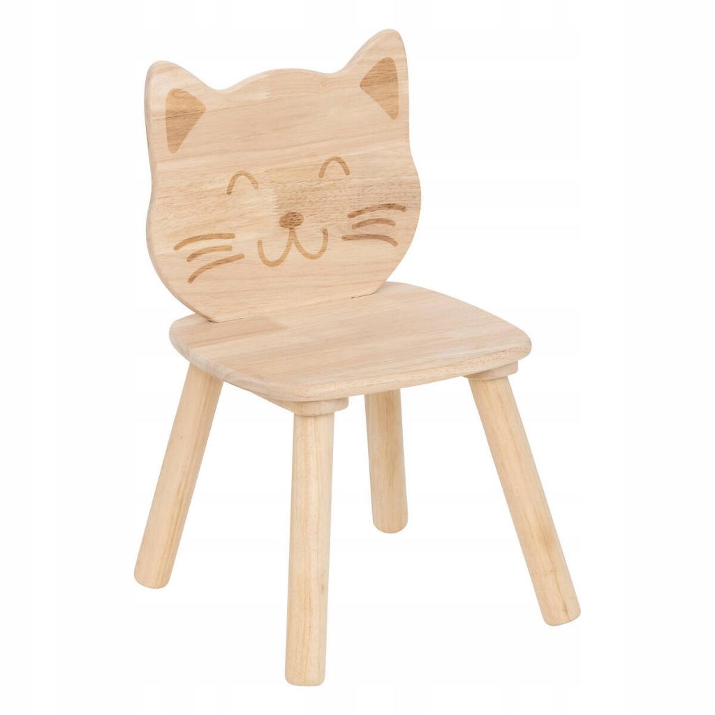 Taboret dla dzieci 50 cm Drewniane krzesło Wzór kotka Stołek MDF Taborecik