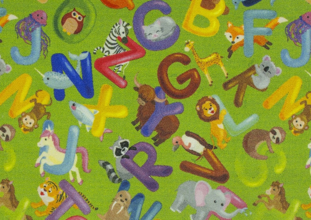 DYWAN ZIELONY EDUKACYJNY DLA DZIECI ALFABET LITERY ZWIERZĘTA 135x200 cm