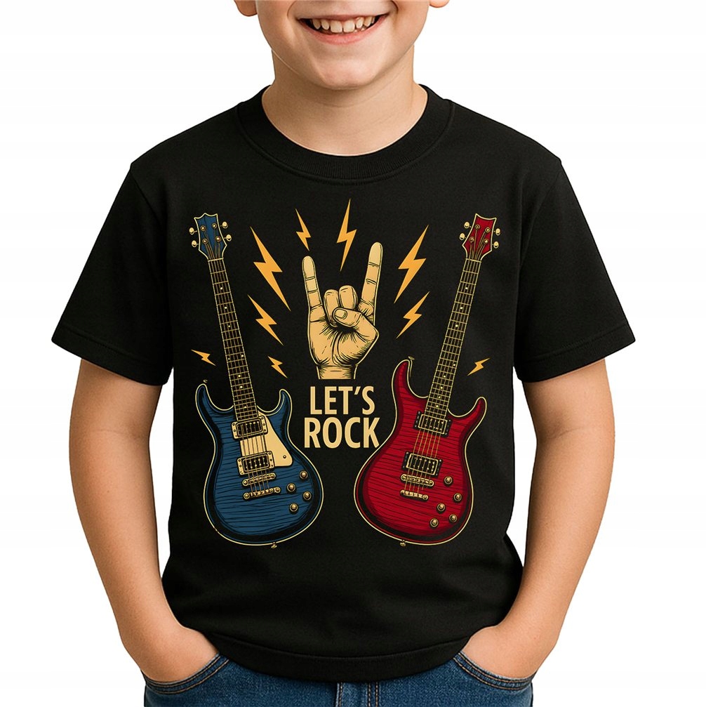 KOSZULKA ROCKOWA DZIECIĘCA ROCK AND ROLL Z GITARAMI ELEKTRYCZNYMI LET'S 128