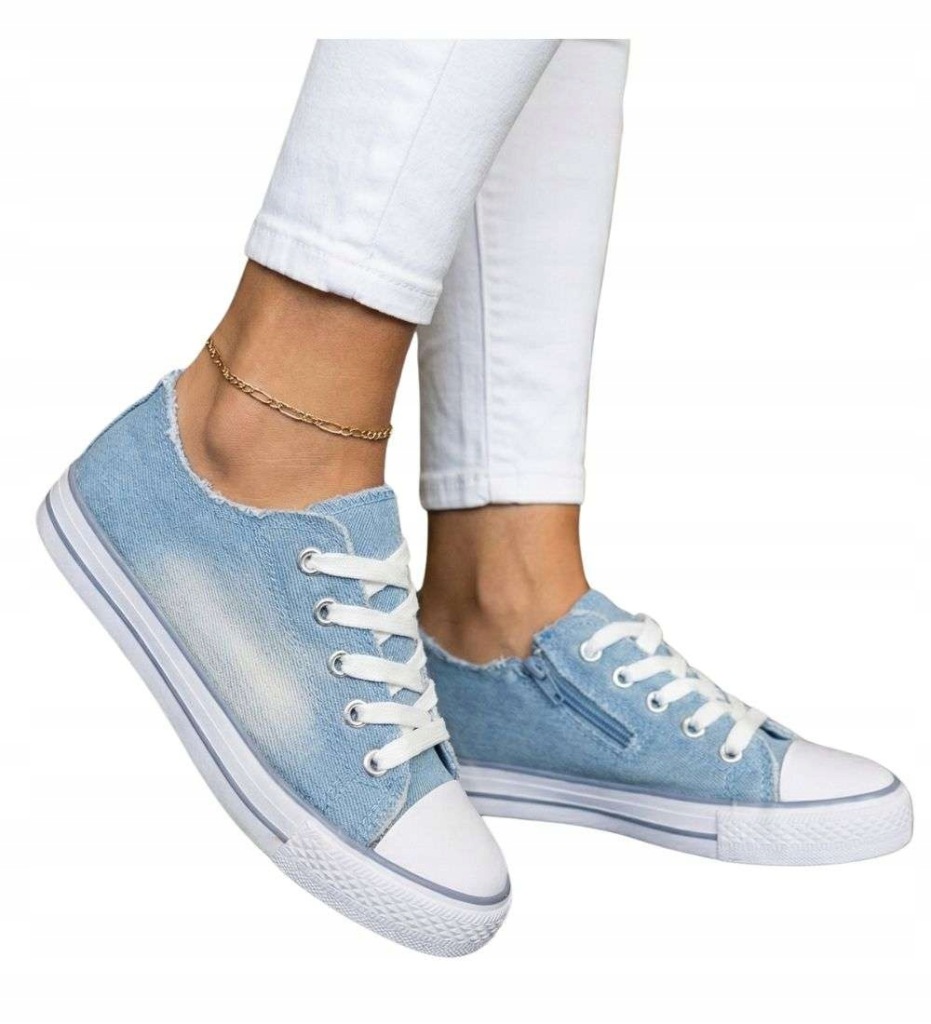 Trampki dziecięce z tkaniny Niebieskie sznurowane tenisówki buty 17286 30